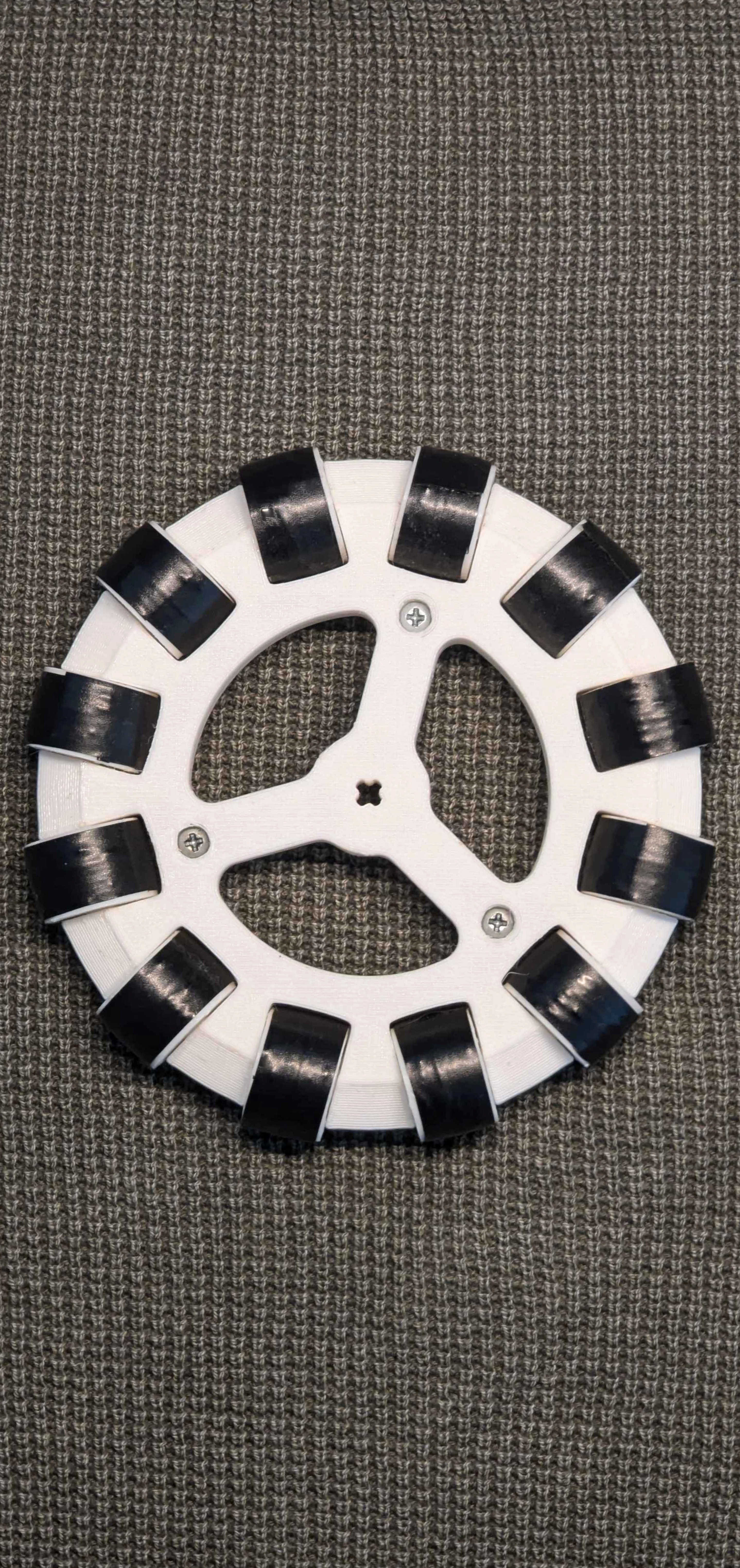 Color photo of final design of an OMNI robotic wheel